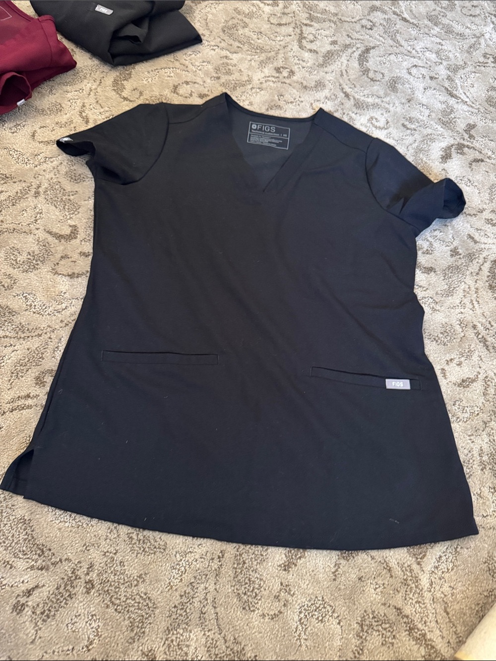Figs Black V-Neck Medical Scrub Top